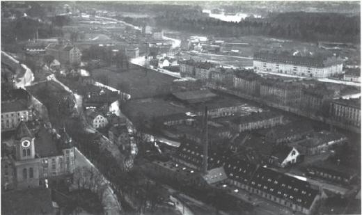 Die Untergiesinger Lederfabrik mit den Arbeiterwohnungen vor 1928